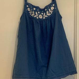 Mini Boden camisole tank top in blue with white embroidered flowers
